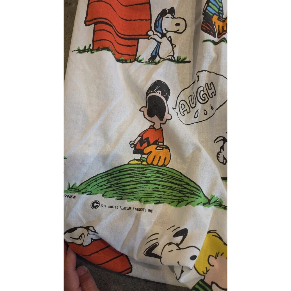 Vintage Peanuts Snoopy Fitted Sheet Pillowcase Set Full Size 1971 Charlie Brown